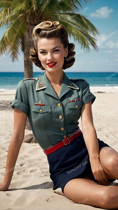 Seaside Salute: Vintage Army Pin-Up Style