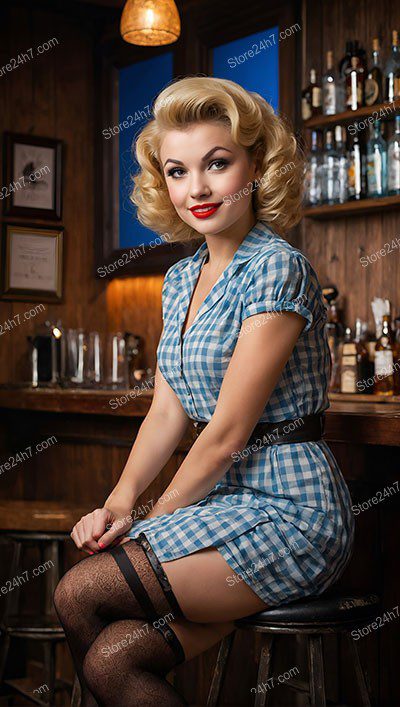 Blue Gingham Pin-Up Waitress