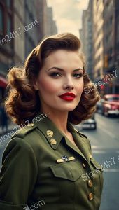 Elegant Urban Retro: Military Pin-Up Portrait