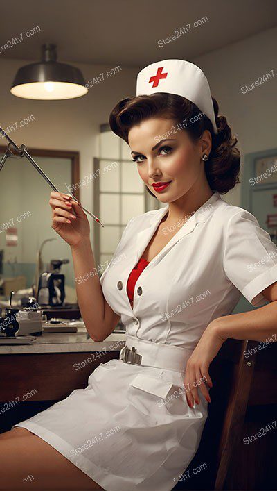 Sultry 40's Pin-Up Nurse with Hypodermic Elegance