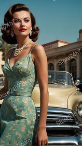 Vintage Beauty Beside Pin-Up Car