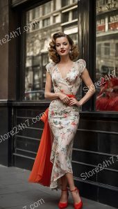 Urban Elegance: Floral Pin-Up in Red Heels