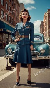 Wartime Glamour: Stylish Army Pin-Up Pose