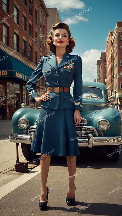 Wartime Glamour: Stylish Army Pin-Up Pose