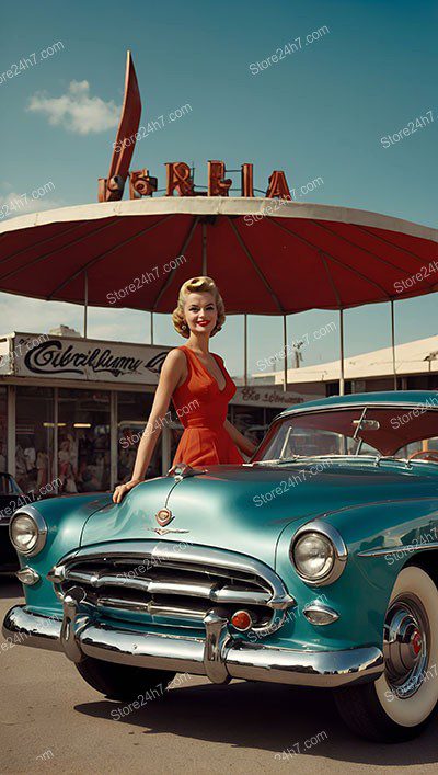 Sunlit Smile and Sky Blue Pin-Up Car