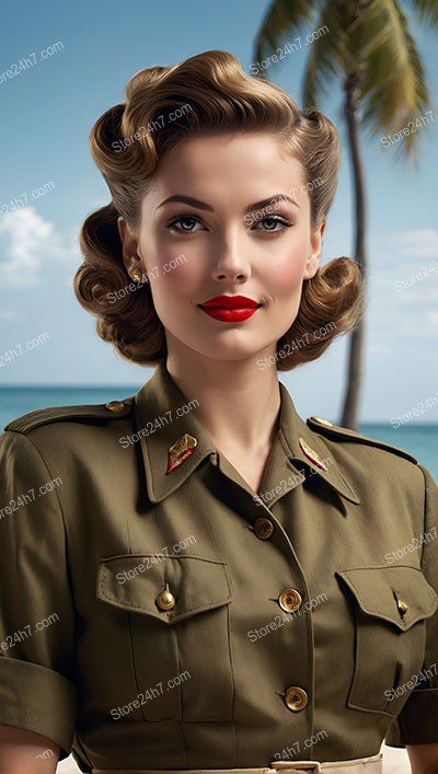 Vintage 1940s Army Pin-Up Portrait