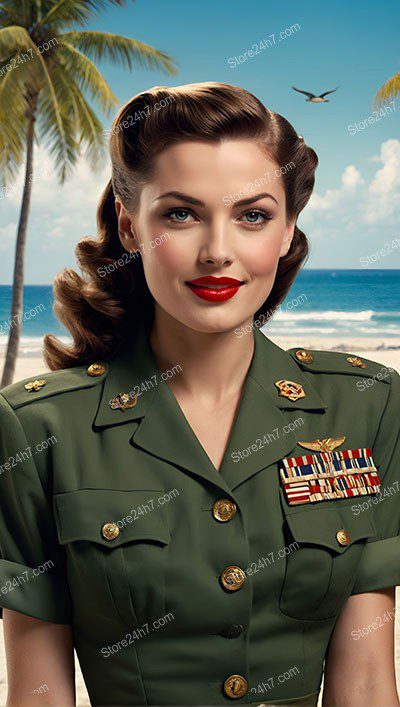 Vintage Seaside Salute: Military Pin-Up Portrait