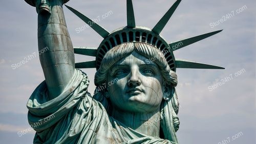 Lady Liberty Gazes Out with Human Eyes