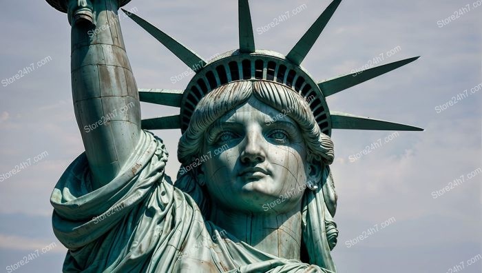 Lady Liberty Gazes Out with Human Eyes