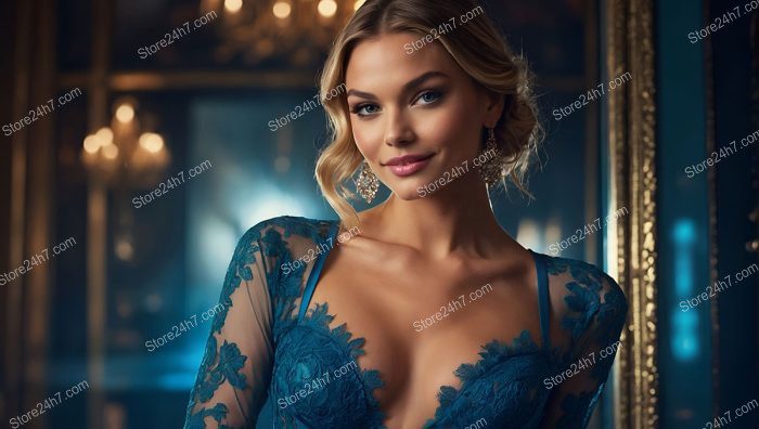 Blue Lingerie Showgirl Radiates Grace and Beauty