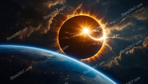 Solar Eclipse Apocalypse Over Blue Planet Horizon