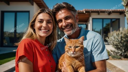 Sunlit Smiles and a Cat: New Homeowners Celebrate