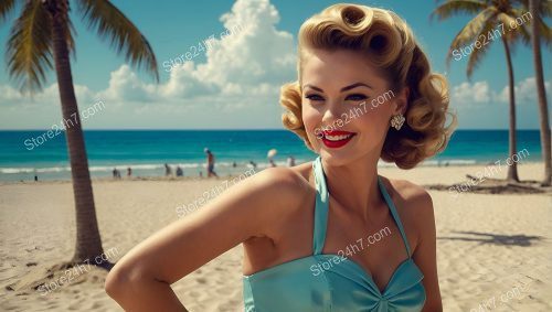 Turquoise Dress and Smile: Seaside Pin-Up Beauty