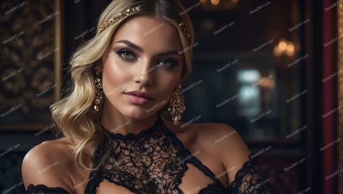 Golden-Haired Showgirl in Luxe Black Lingerie