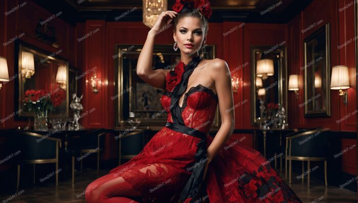 Red Elegance: Showgirl's Lingerie Showcase at Elite Club