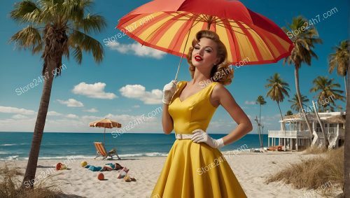 Sunny Yellow Dress Pin-Up Beach Model