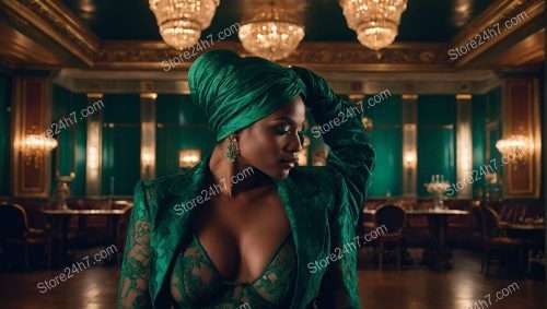 Emerald Elegance: Showgirl Models Lingerie in Club