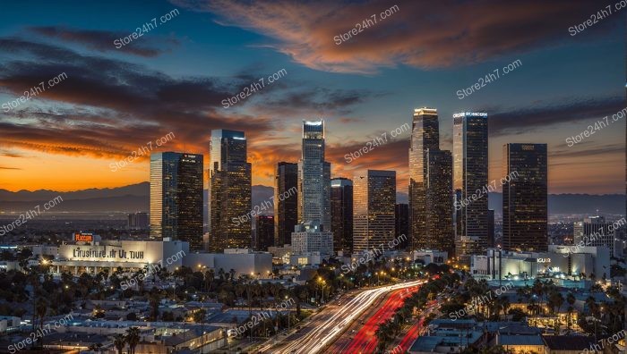 Sunset Horizon Over Los Angeles Cityscape