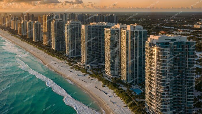 Sunset Glow on Miami Condos with Ocean