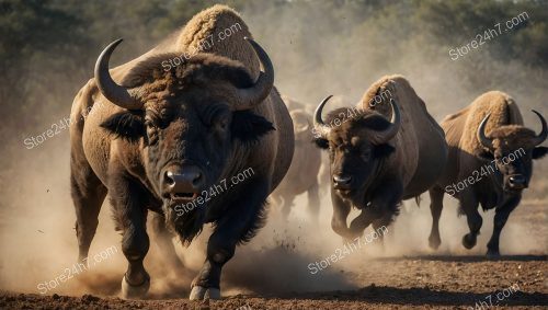 Charging Buffalo Herd Kicking Up Dust