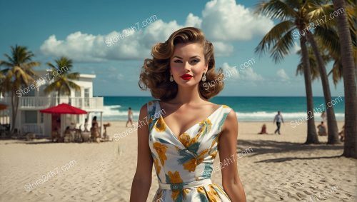 Vintage Beach Elegance with Pin-Up Model