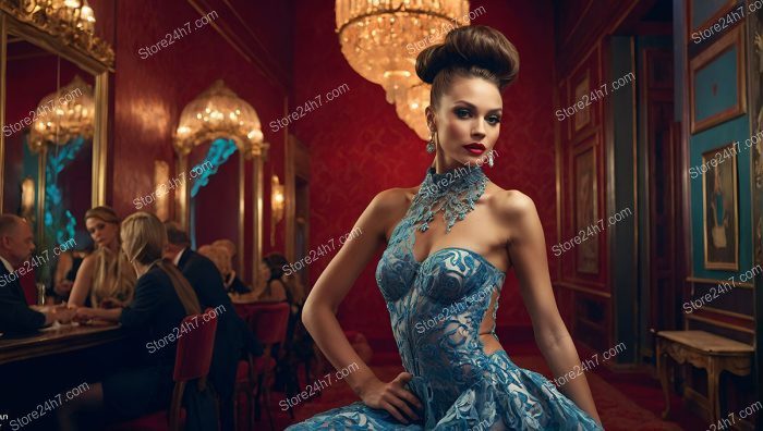 Elegant Showgirl Captivates in Grand Club Setting