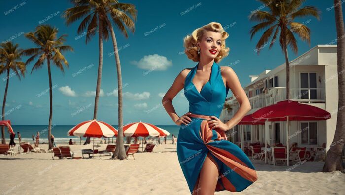 Sultry Summer Breeze: Pin-Up Girl’s Beachside Flair