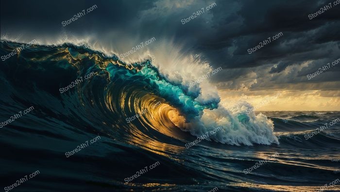 Majestic Golden Waves in Surreal Ocean Dreamscape