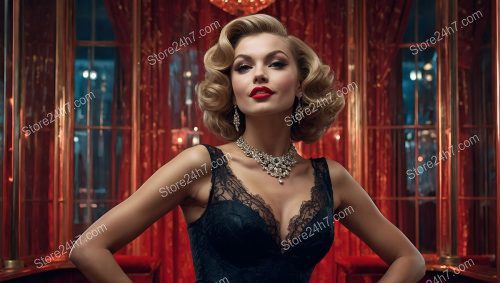 Vintage Glamour: Showgirl in Luxurious Lingerie Setting