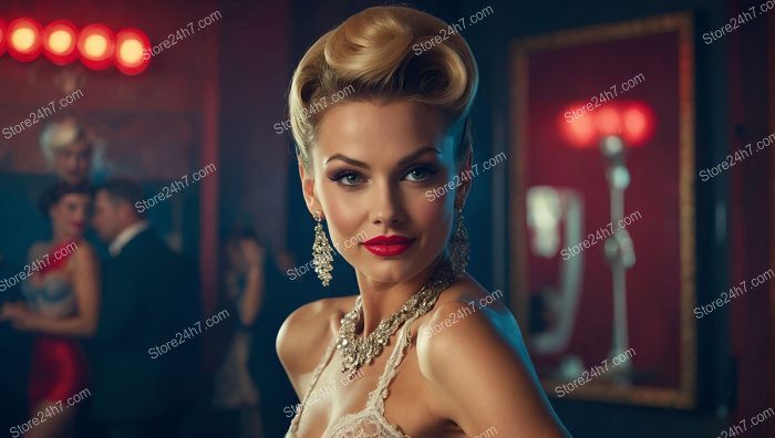 Vintage Glamour: Showgirl's Elegance in Opulent Club