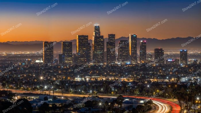 Aerial Twilight Serenity over Los Angeles Cityscape