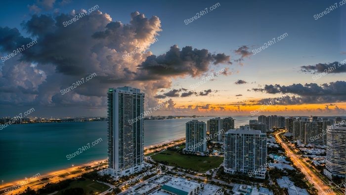 Miami Dawn: Oceanfront Luxury Condos Illuminated