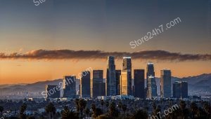 Golden Hour Gleam over Los Angeles Skyline