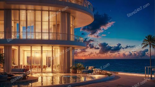 Florida Oceanfront Elegance at Dusk: Luxury Property View