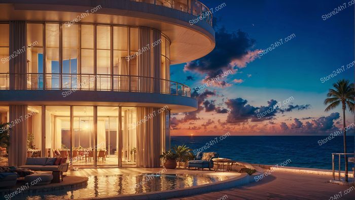 Florida Oceanfront Elegance at Dusk: Luxury Property View