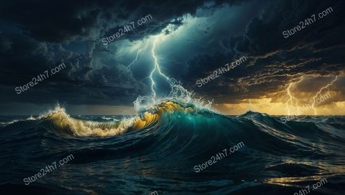 Surreal Ocean Storm: Dominance of Golden Reality