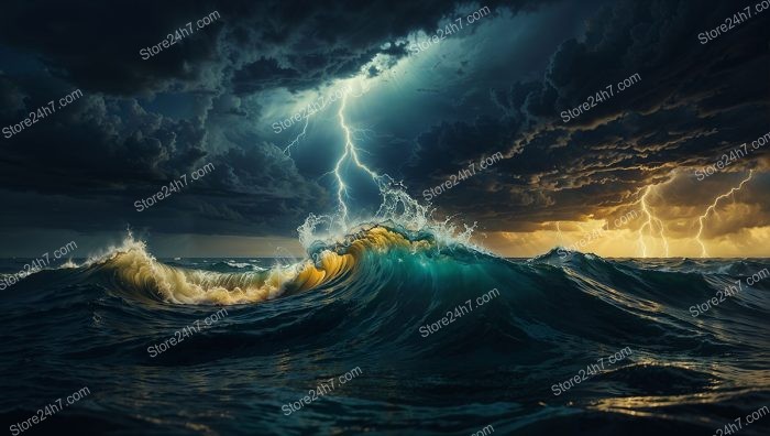 Surreal Ocean Storm: Dominance of Golden Reality