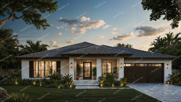 Timeless Charm: Florida Single Family Home at Dusk