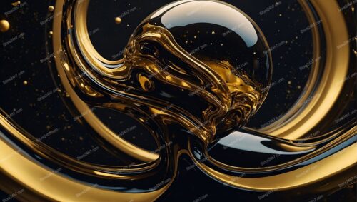 Liquid Gold Swirls Around Glossy Orb