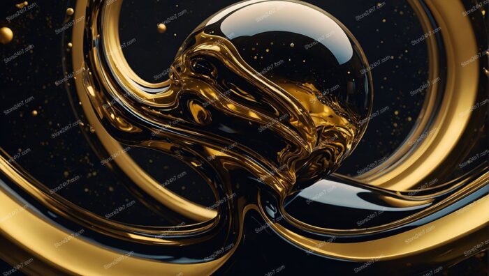 Liquid Gold Swirls Around Glossy Orb