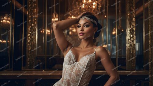 Ethereal Showgirl Dazzles in Vintage Lingerie Elegance