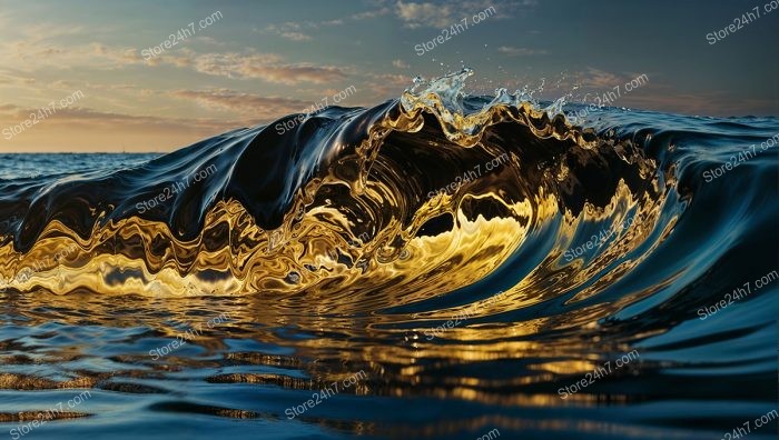 Molten Gold Wave: A Surreal Ocean’s Majesty