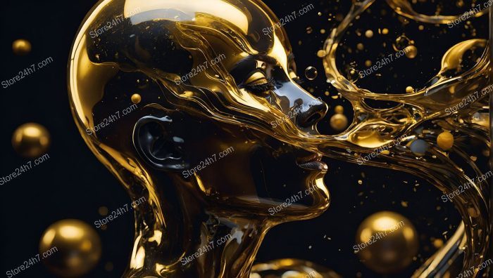 Golden Harmony: Surreal Portrait in Liquid Gold