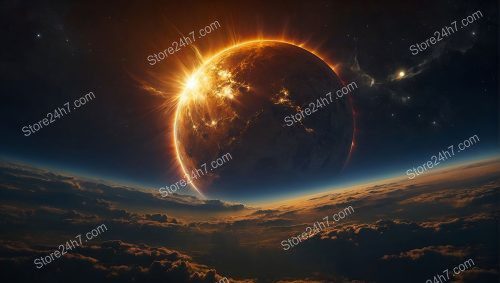 Planet Ablaze: Cataclysmic Eclipse and Fiery Sky