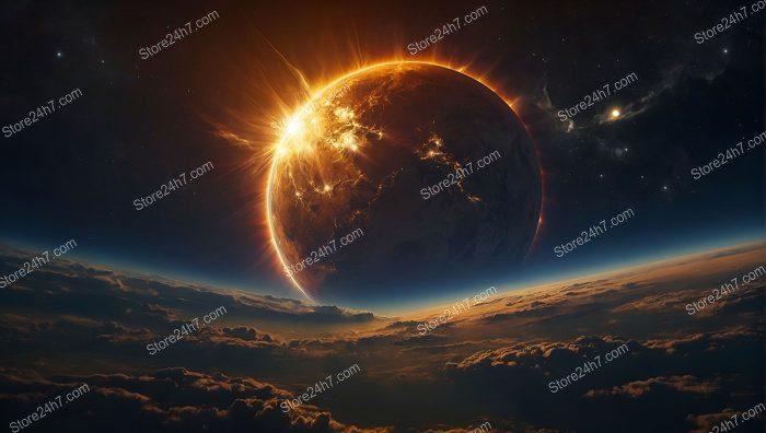 Planet Ablaze: Cataclysmic Eclipse and Fiery Sky