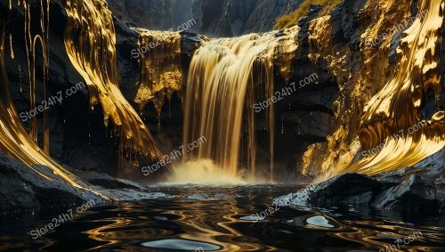 Golden Waterfall Surrealism: Nature’s Alchemy Unleashed