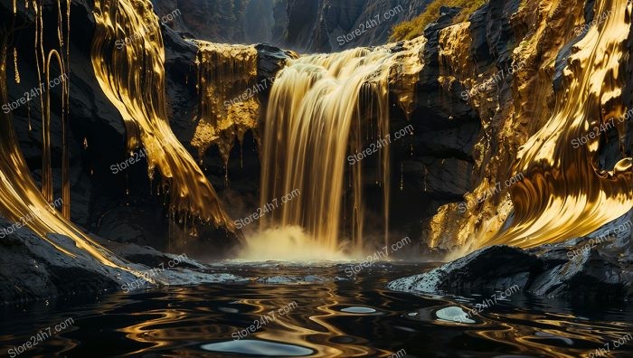 Golden Waterfall Surrealism: Nature’s Alchemy Unleashed