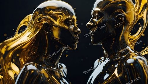 Golden Encounter: A Surreal Fusion of Two Lustrous Beings
