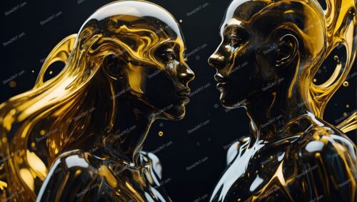 Golden Encounter: A Surreal Fusion of Two Lustrous Beings