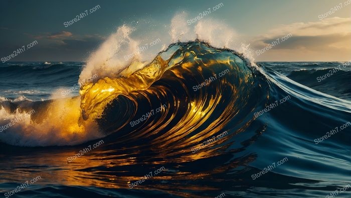 Surreal Golden Wave Dominating a Fantastical Reality